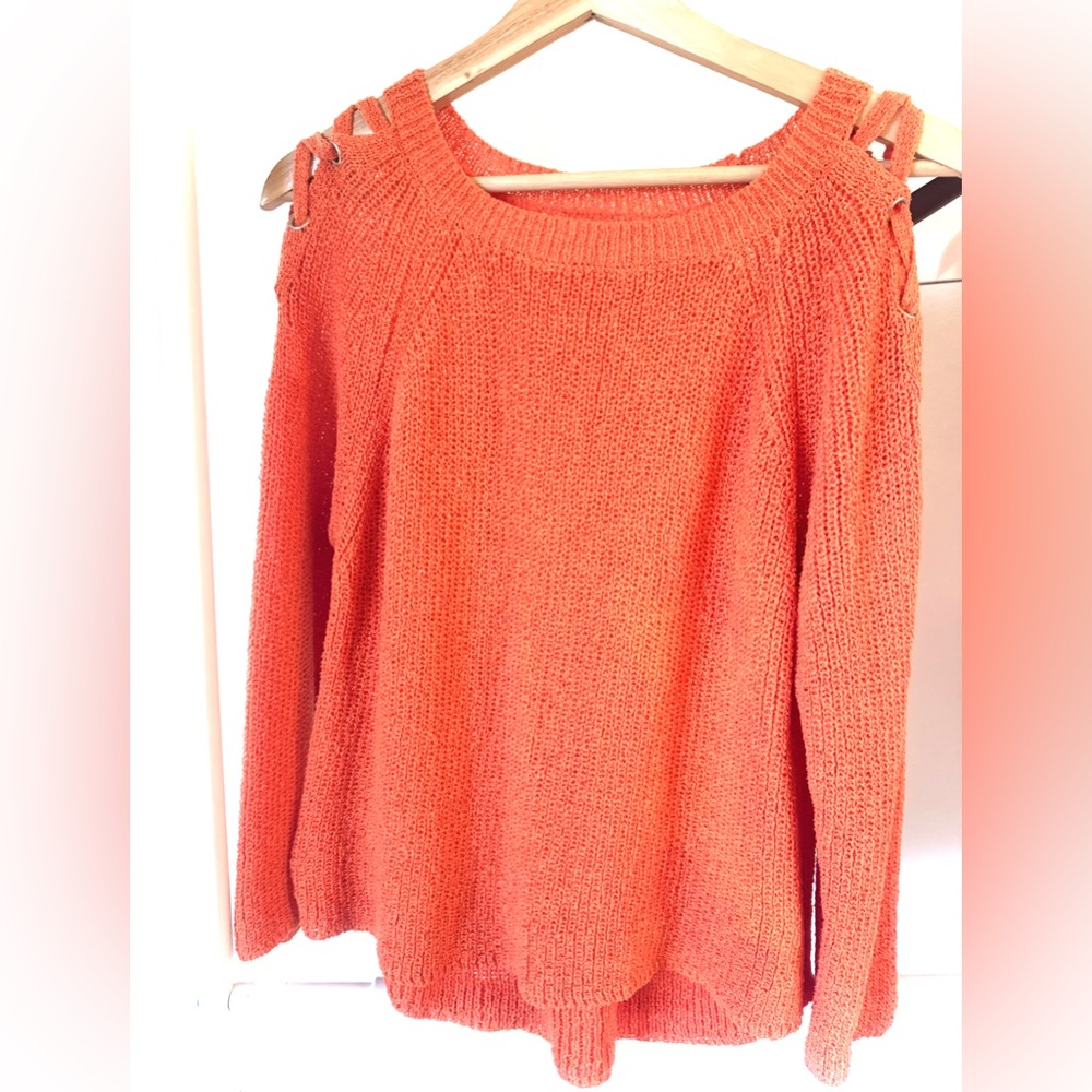 Women's Orange Sweater with Shoulder Cutouts